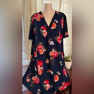 Entro Blue Floral Dress with V Neck 2X